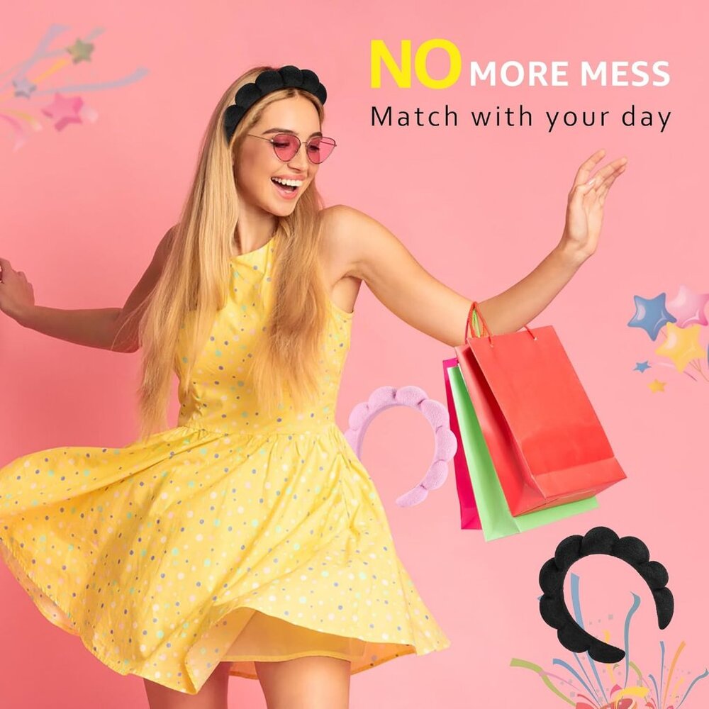 Spa Headbands Set of 2 • Terry Cloth Skincare Face Wash Bands - Picture 3 of 10